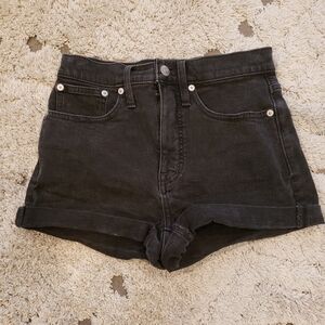 MADEWELL womens size 24 high rise denim rolled cuff black jean shorts